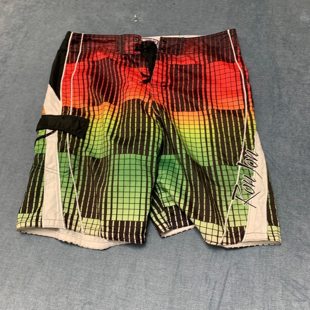Ron Jon Surf Shop Board Shorts Mens 34 Multicolor Plaid Swimwear Beach Surfing